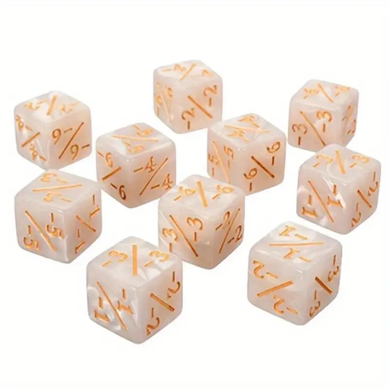 16mm White Marble and Gold Points -1/-1 Dice