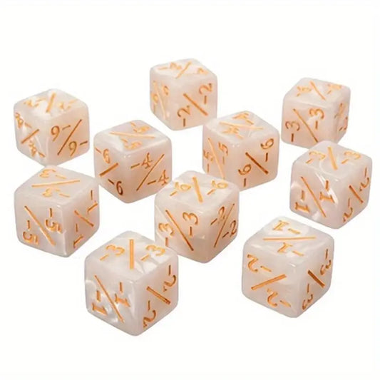 16mm White Marble and Gold Points -1/-1 Dice
