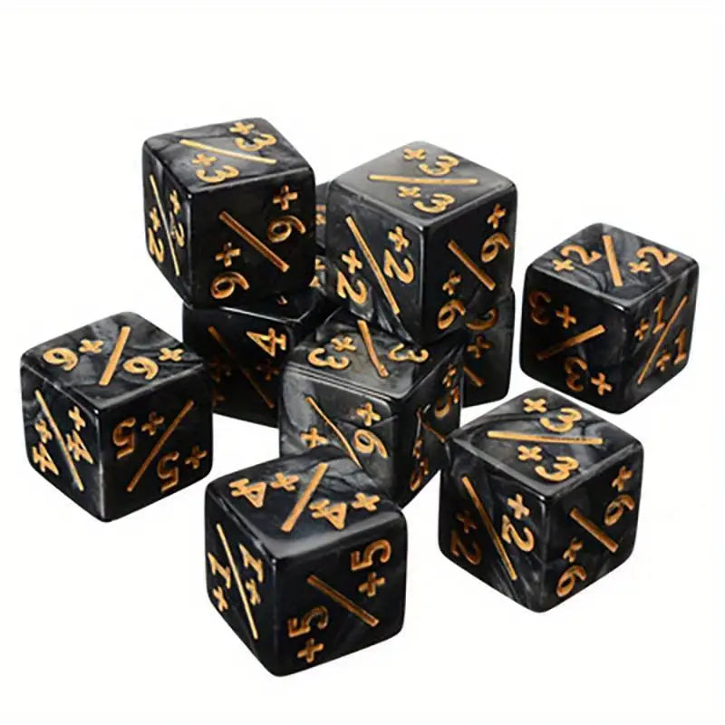 16mm Black Marble and Gold Points +1/+1 Dice