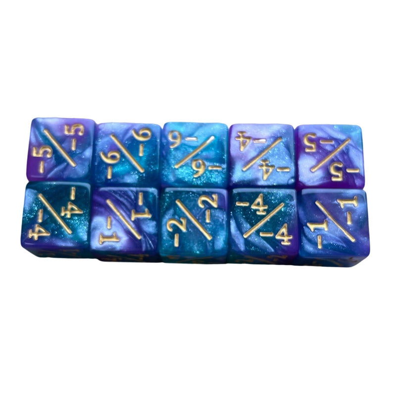 16mm Galaxy Blue and Gold Points -1/-1 Dice