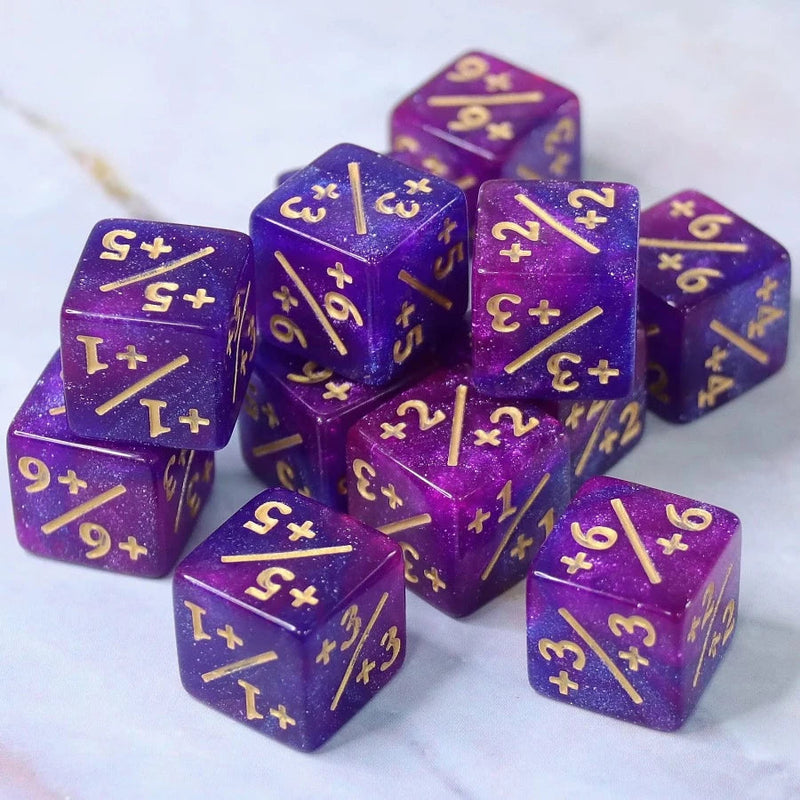 16mm Galaxy Purple and Gold Points +1/+1 Dice